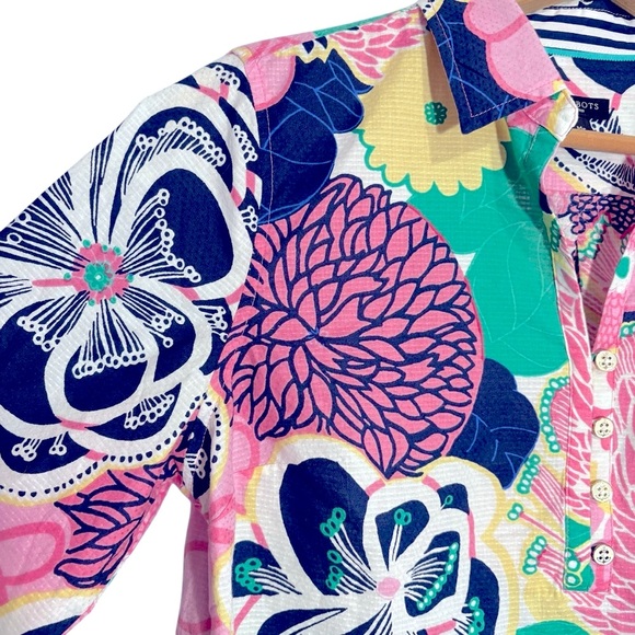 TALBOTS | Women’s Bright Colorful Floral Cotton Popover Blouse Top size MP - Picture 5 of 15